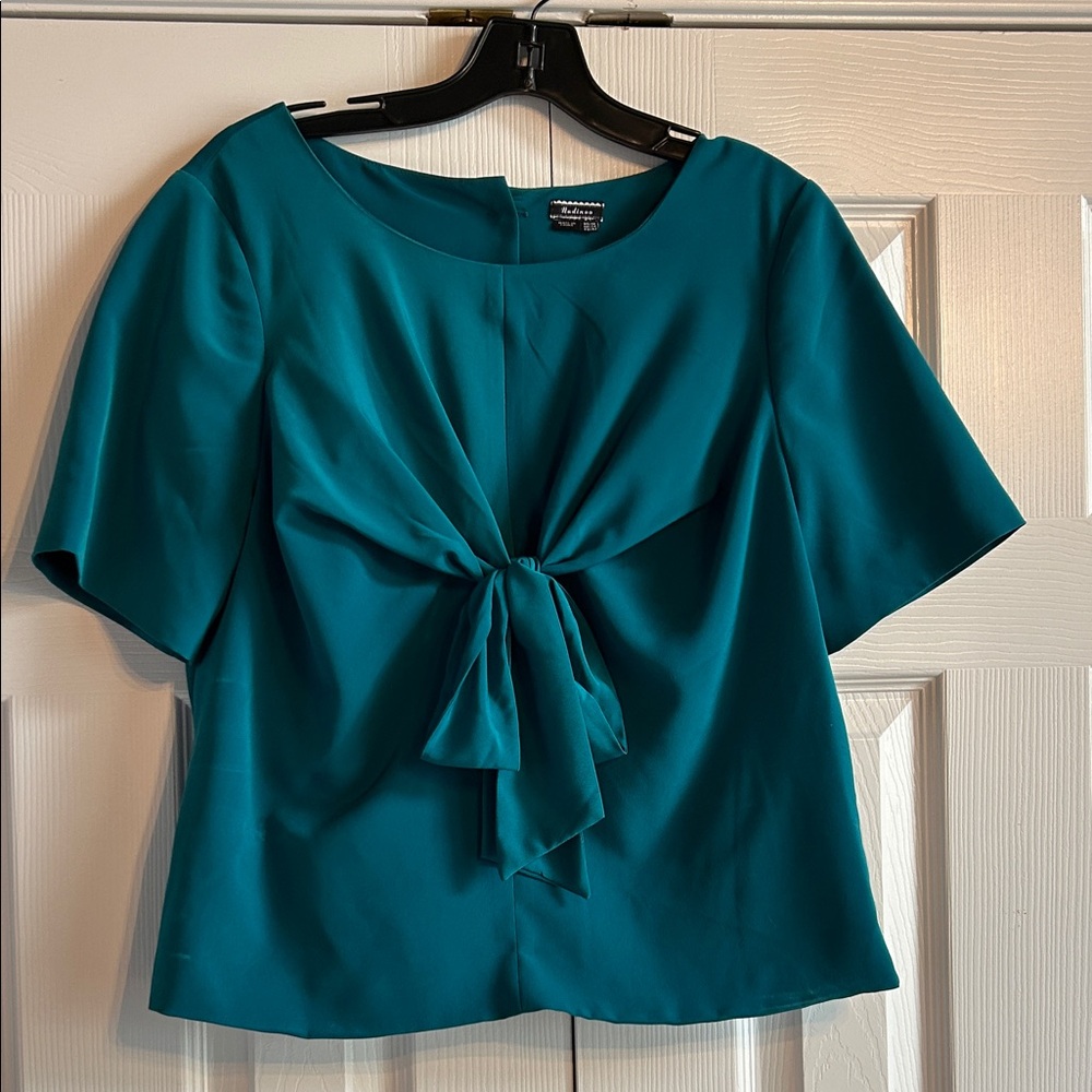 Anthropologie Teal Blouse with Bow Detail